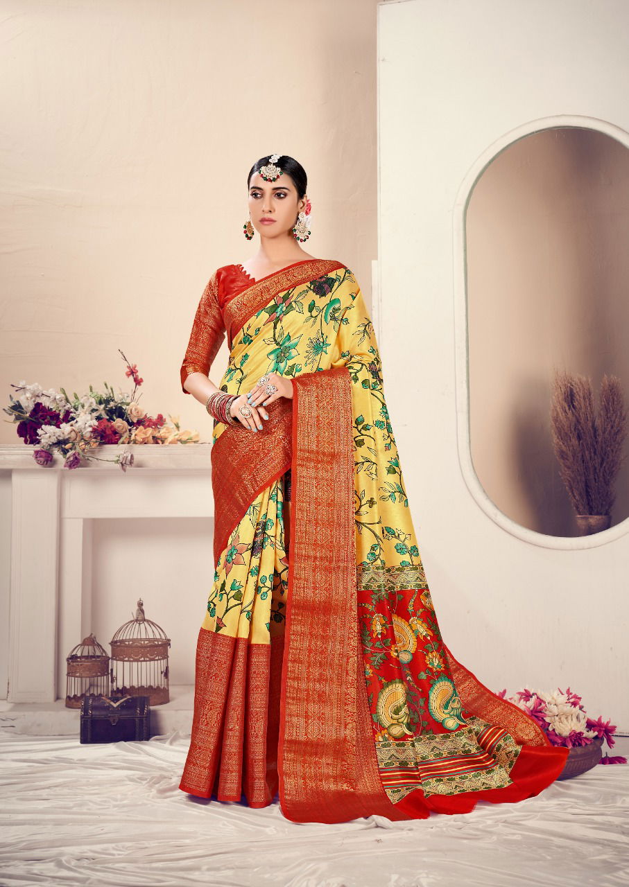 Sr Melisha Silk Fancy New Exclusive Wear Jeqard With Kalamkari Print Saree Collection 